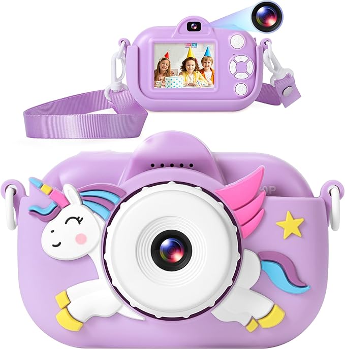 Kids Camera Video Digital Camera for Age 3-8, Toddler Girls Toys Age 6-8, 1080P Toddler Camera for Kid with 32GB SD Card, Great Christmas Birthday Gifts for Children, Eggplant Purple