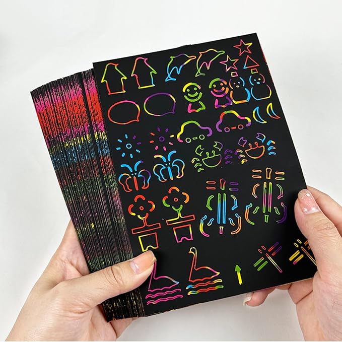 Cityrosy 32 pcs Drawing Stencils,Rainbow Scratch Paper for Stencils, Kids Activity Kit,Suitable for Classroom,Birthday,Party