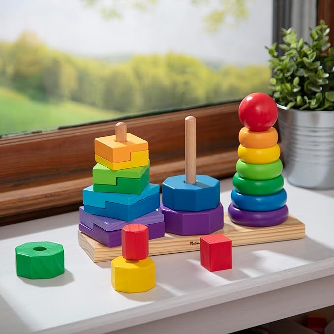 Melissa & Doug Geometric Stacker - Wooden Educational Toy,25 count(pack of 1)