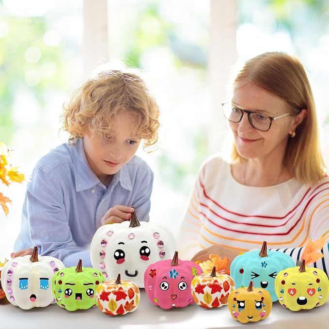 Cinrobiye 24 Set Fall Pumpkins Painting Crafts Kit,White Foam Pumpkins Craft Thanksgiving Pumpkin Kits Bulk for Halloween Thanksgiving Party Favors Classroom Activity DIY Projects Holiday Décor