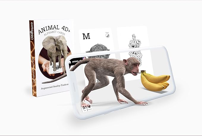 4D+ Augmented Reality Flashcards for Kids – Educational STEM Cards with Free App – Interactive Learning for Ages 4+ (Animal 4D+)
