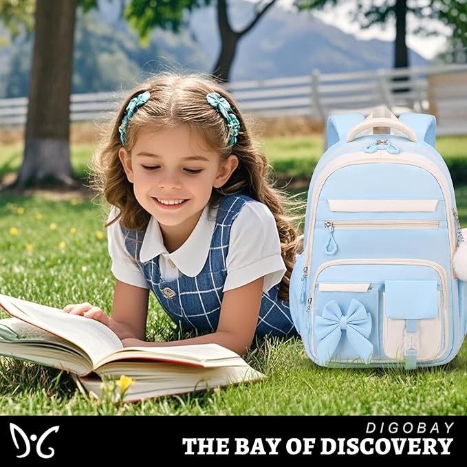 Backpack for Girls, 3PCS Girls Backpack for School with Lunch Bag Pencil Case, Cute Kids Teens Bookbag for Kindergarten Elementary Preschool Middle School (Blue)