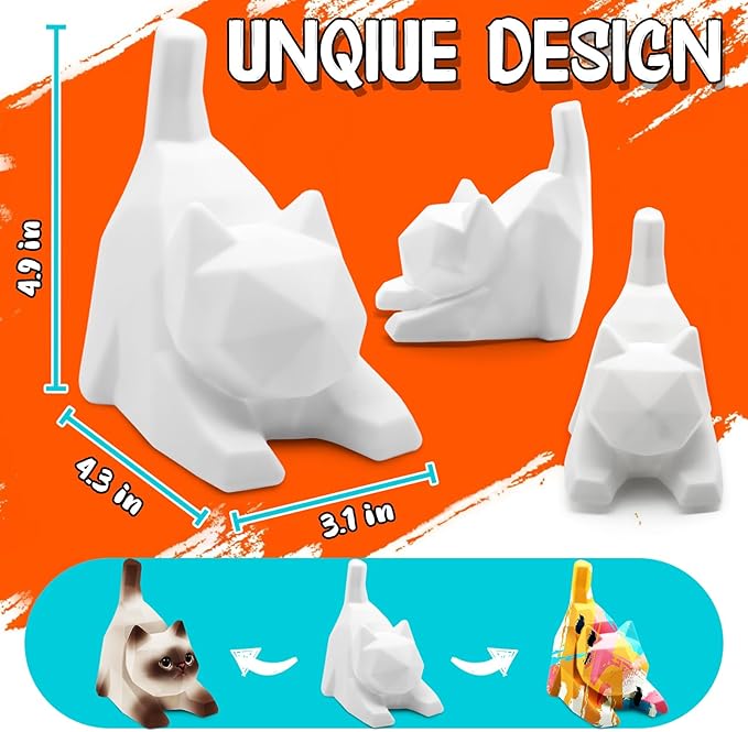 FUNZBO 4.3in Paint Your Own Cat Lamp Kit- Arts and Crafts Supplies Painting Set for Kids Teens, DIY Night Light Toy for Toddlers Girls Boys Age 3 4 5 6 7 8 9 10 11 12 13 +
