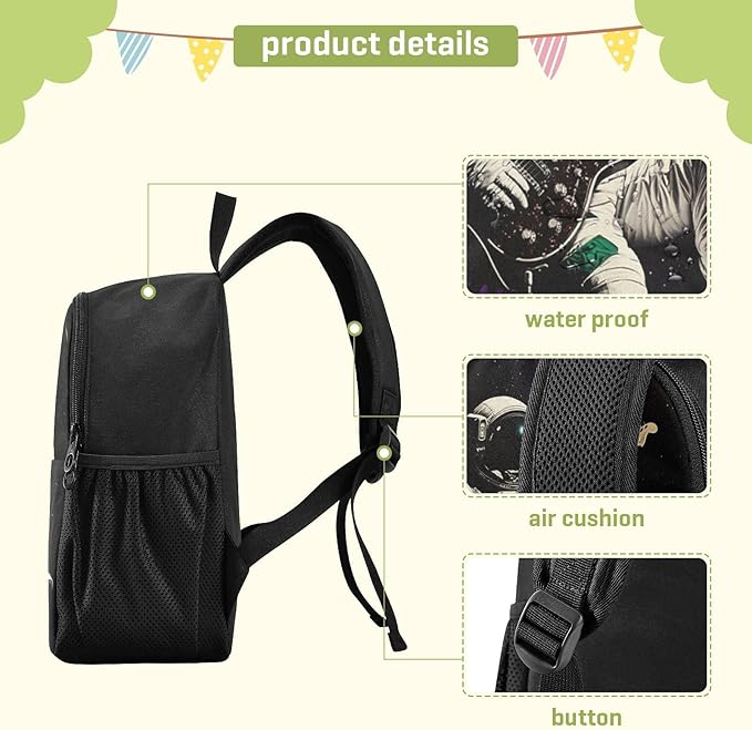 Guitar Astronaut Toddler Backpack for Boys Girls 3-6 Bookbag for Preschool Small Kindergarten Elementary Backpackss for Kids for Travel