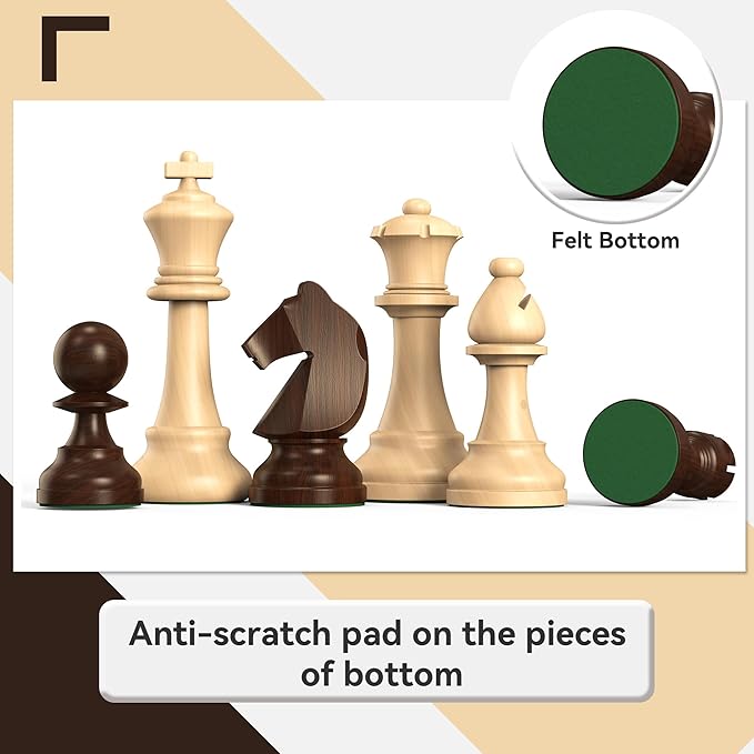 Wooden Chess Pieces Large 3.75inch King Set of Luxury Staunton Wood Chessmen with 2 Extra Queen for Chess Board Game (Chess Pieces Only), Velvet Storage Bags Included