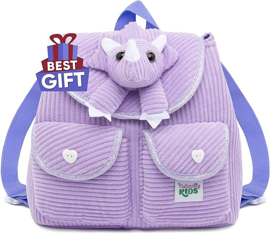 Purple Dinosaur Triceratops Mini Backpack for Kids, Mini Backpack for Toddler Girls, Gift for 2 3 4 5 Year Old Girl Boy