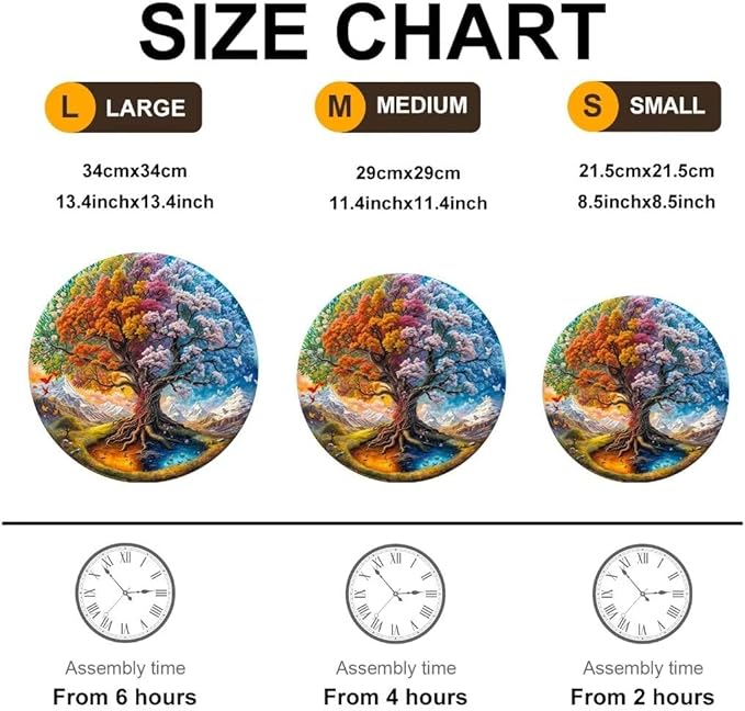 Wooden Puzzles Adults, Seasonal Tree of Life Wooden Puzzles 300 Pieces, Unique Animal Shaped Wood Challenging Jigsaw Puzzles for Adults, 13.4x13.4in