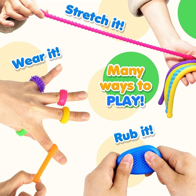 Fidget Sensory Toys for Kids: 26 Pack Quiet Squishy Fidgets for Classroom Students Prizes- Textured Soft Fidget Rings Stretchy Strings for Autism Calming Down - Office Desk Toddler Travel Treasure Box