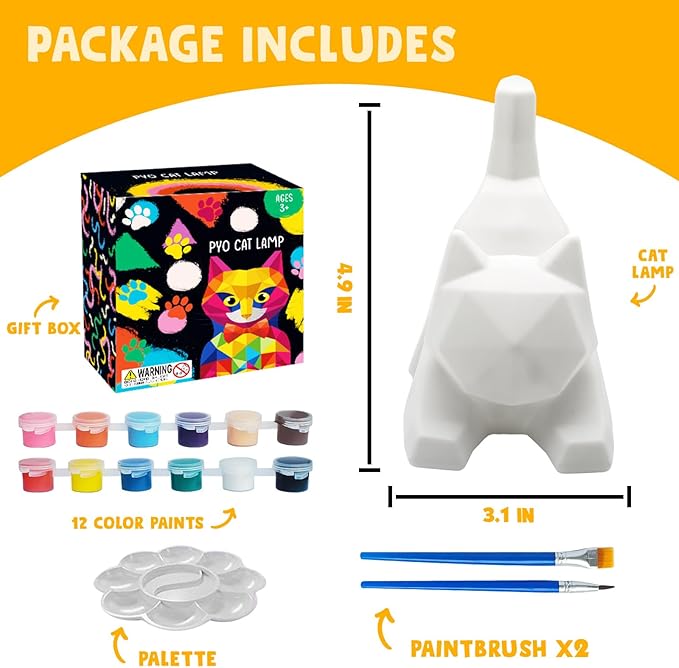 Goodyking Paint Your Own Lie Cat Lamp Kit, DIY Cat Crafts Night Light, Arts & Crafts for Kids Ages 8-12, Painting Kit for Girls Boys Age 4 5 6 7 8+, Art Supplies Creative Gift for Birthday, Party