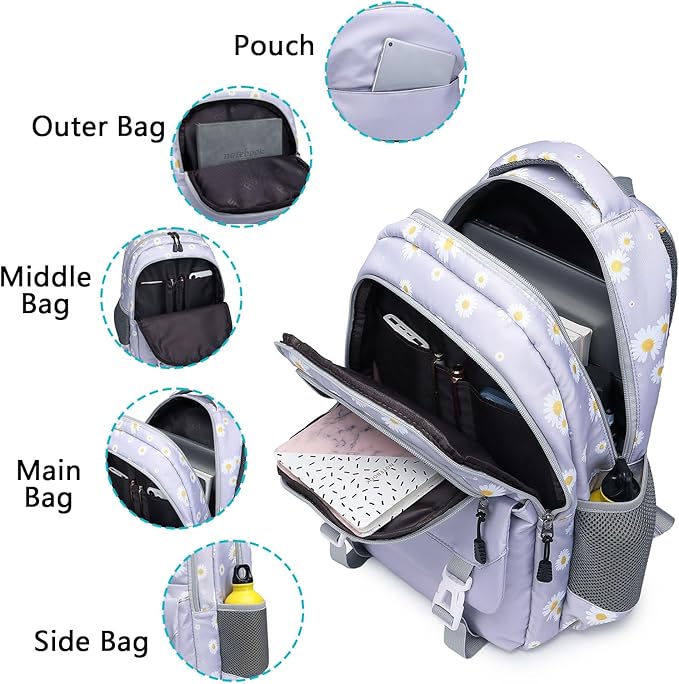 Asge Backpack for Girls Backpack Teenage School Backpack College Bookbag for Kids Casual Daypack with Lunch Box