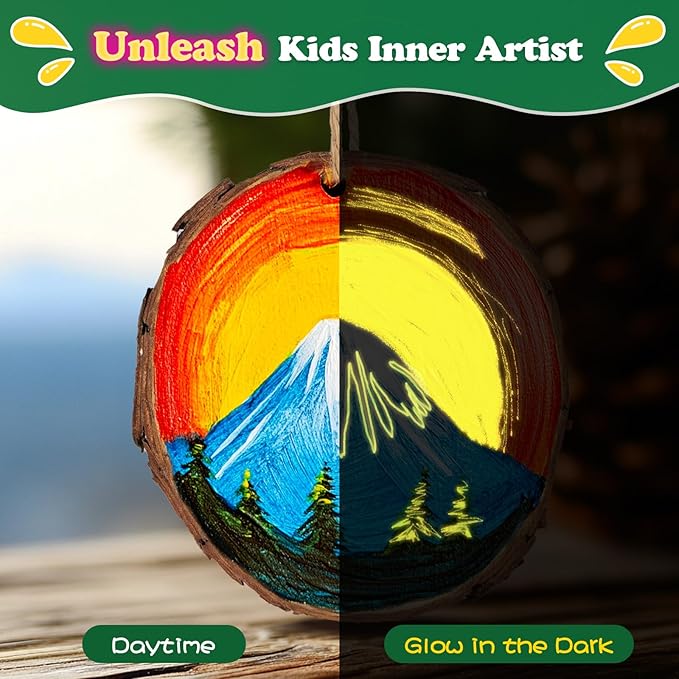 Wood Painting Art Kits for Kids - Arts and Crafts for Kids Ages 6-9 8-12, Gifts for Girls Boys Art Supplies, Glow in The Dark Wooden Painting Set, Birthday Christmas Gift Party Activities