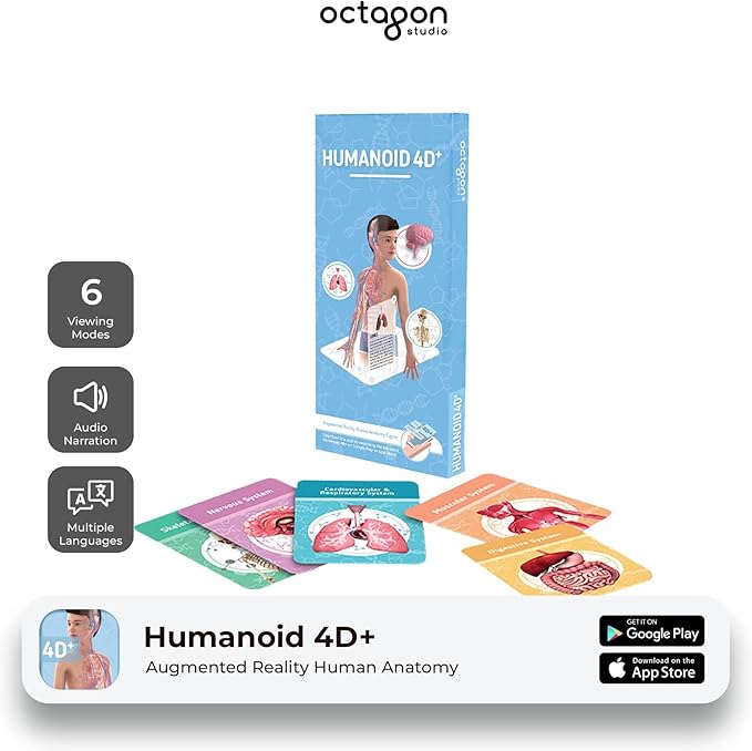 4D+ Augmented Reality Flashcards for Kids – Educational STEM Cards with Free App – Interactive Learning for Ages 4+ (Humanoid 4D+)
