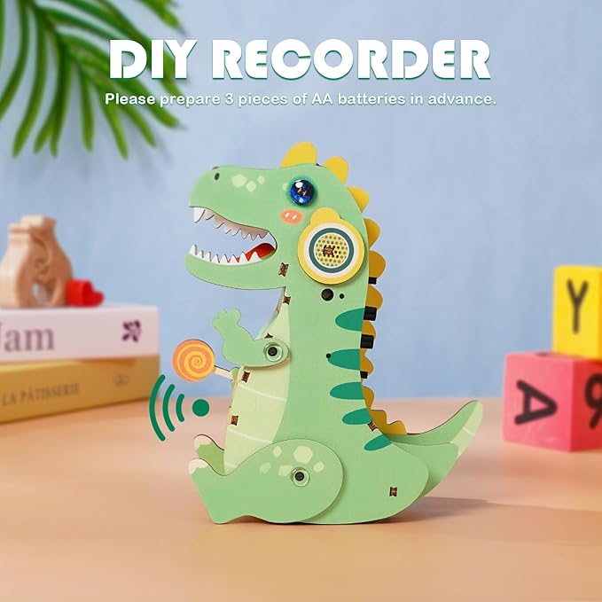 Kosmickiss 3D STEM Wooden Puzzles for Kids, 3D Wooden Models with Voice Recorder, Science STEM Building Kit Creative Craft Toys for Boys Girls Age 8-13 Years Education Birthday Gifts (T-Rex)
