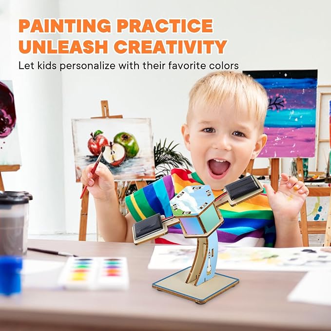 DIY Rotating Solar Satellite - 3D Wooden Puzzle Building Toy.STEM Educational Science Craft Model Kit for Kids.Creative Artificial Satellite Space Model.