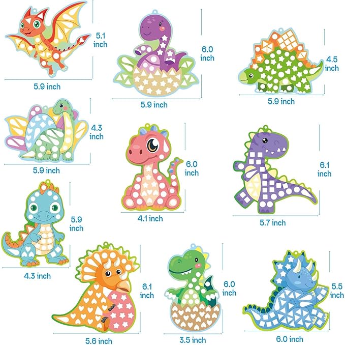 iGetooy 10 Sets DIY Mosaic Stickers for Kids, Dinosaur Art Craft Kit with 720+ Stickers, Travel Toys for Kids, Birthday Gifts for Girls and Boys 3-8 Year Olds