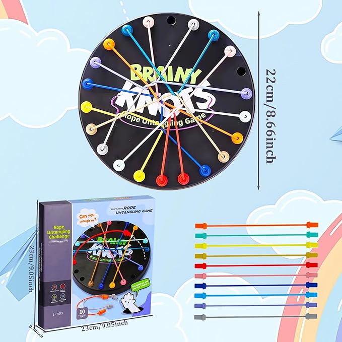 Brainy Knots Rope Untangling Game - Fun Puzzle Board Games for Kids & Adults! Portable Educational Strategy String Toy to Train Brain & Reflex Skills