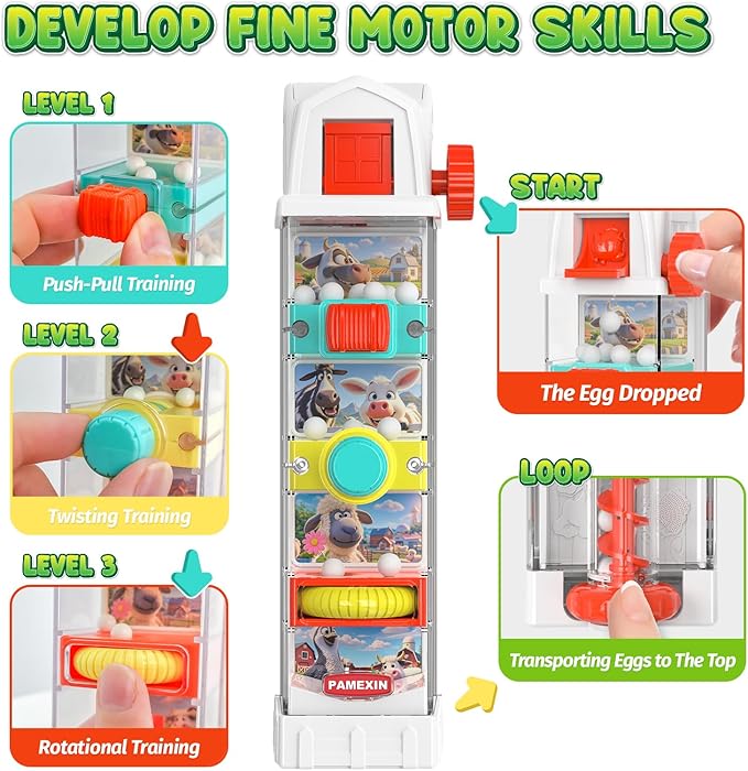 Montessori Toys for 2 3 4 5 Years Old, Farm Egg Drop Toy for Kids with 5 Activity Centers, Educational Activities Sensory Travel Toys for Toddlers Christmas Birthday Gifts for Boys Girls