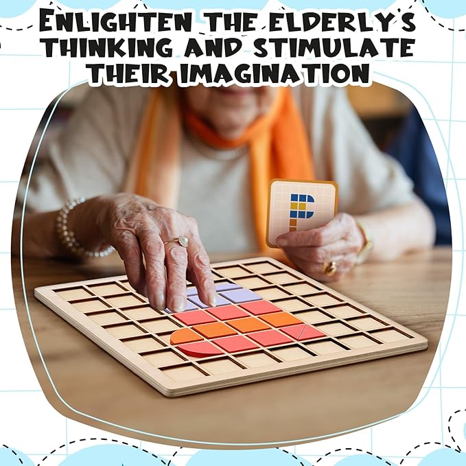Soulchen 130 Pcs Wooden Matching Puzzle for Elderly Dementia, Colorful Shape Memory Building Blocks, Occupational Therapy Activities for Alzheimers Patients, Senior Care Gift Nursing Home Thanksgiving