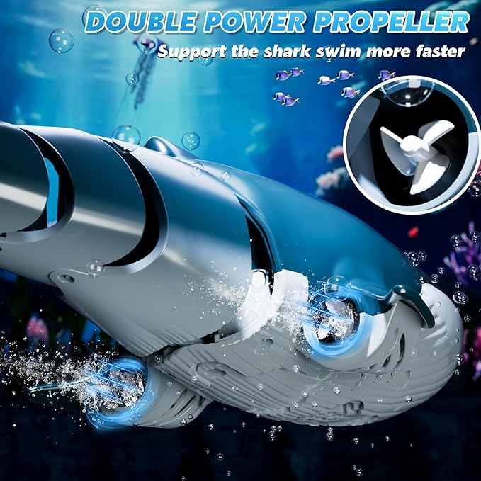 Remote Control Whale Shark Toys for Boys Kids, 1:18 Scale High Simulation Shark for Pool, 2.4Ghz Electric RC Shark Boat Fish Toys with Light & Spray, Toy Shark Gifts for 6 7 8 9 Year olds Kid Boy Girl