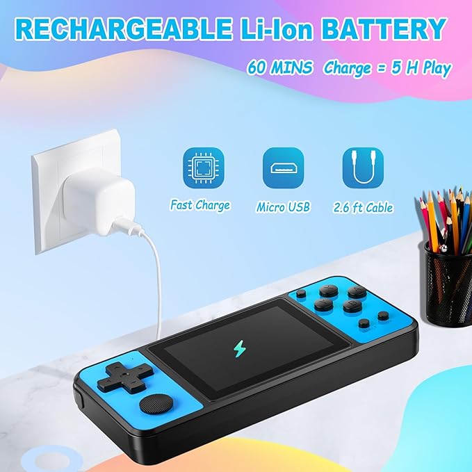 Beico 32 Bit Kids Handheld Games Preloaded 139 Video Games,Portable Electronic Toys with 3.0" IPS Screen Rechargeable Battery,Gaming System Birthday Gifts for Boys Girls Ages 4-12 (Blue)