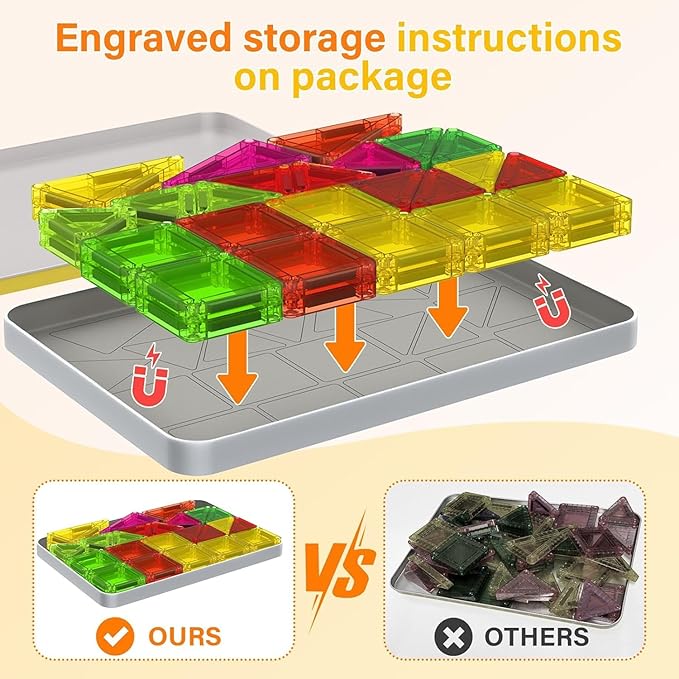 Mini Magnetic Tiles, 46PCS Travel Magnetic Tiles with Case, STEM Educational Building Set Construction Toys for Kids Ages 3+, Portable Building Toys for Toddlers, Boys & Girls Birthday Gift