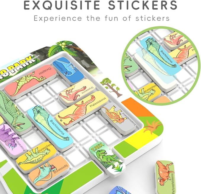 Super Slide Puzzle Games, Brain Teaser with 15 Dinosaur Patterns, Educational Travel Board Game for Kids and Teens-Birthday and Christmas Day Gifts Easter Basket Stuffers for Boys Girls