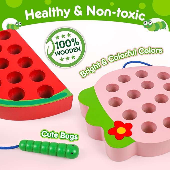 Wooden Toys Lacing Toys for Toddlers 3-5,Plane Activities Car Travel Toy Montessori Educational Learning Threading Toys for Fine Motor Skills Birthday Easter Gift for Boys Girls(4 pcs)