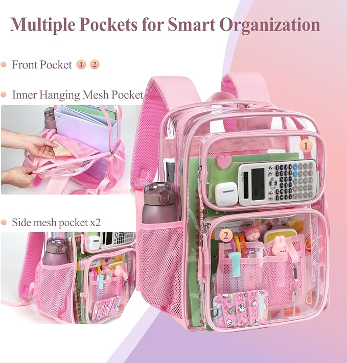 PACKISM Clear Backpack for School - 17 inch Large Heavy Duty Clear Bookbag, See Through PVC Backpacks (for age 12 above)