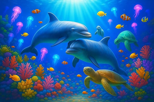 100-Piece Colorful Ocean Puzzles for Kids Ages 4-6 6-8 8-10, 100-Piece Jigsaw Puzzle with Dolphins, Sea Turtles, Fish & Coral – Educational Toy for Boys & Girls – Underwater Animal Puzzle Game