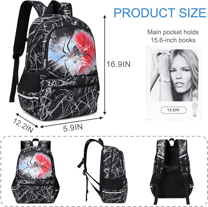 JIANYA Backpack for Boys, Kids Backpacks for School Elementary Childern's School Bag with Lunch Box, Black