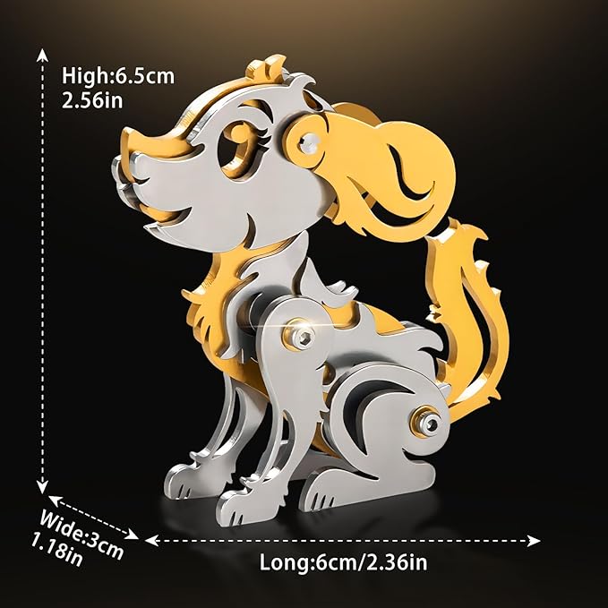 3D Metal Puzzles for Adults, Metal Model Kits for Adults, Gold Dog Mechanical 3D Puzzle Stainless Steel for Men Women Home Decor Art Craft Gifts Toys(Zodiac Sign).