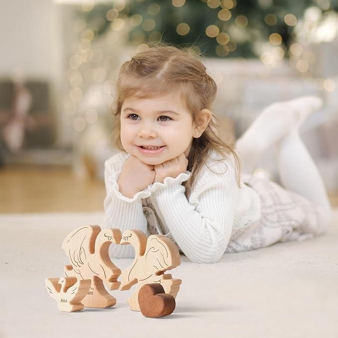 Wooden Swan Family Puzzle, Personalized Puzzles with 2-5 Names, Mothers Day Birthday Personalized Gifts for Mom Dad Kids Boys Girls Grandma Toddler, Christmas Thanksgiving Decor