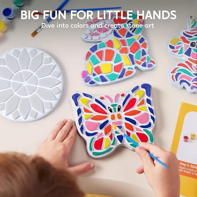 Klever Kits Stepping Stones Painting Kit for Kids - Paint 5 Garden Stones, Ceramic Garden Decor, Unicorn Craft Kits for Boys, Gifts for Boy, Girl Age 8+ Year Old - Summer Gift