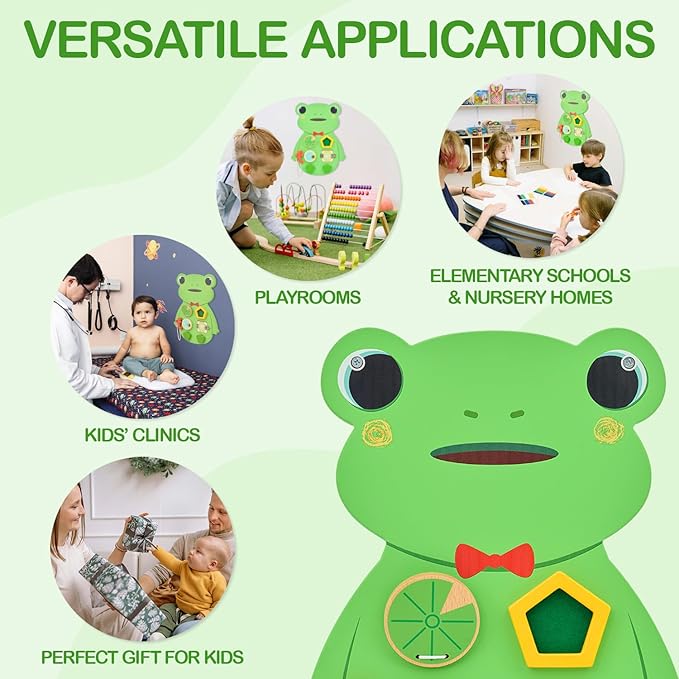 Monläurd® Wooden Frog Sensory Wall Toy, Busy Board for Toddlers, Montessori Sensory Wall Panel for Kids, Ideal for Classroom, Playroom & Daycare, Wall Activity Board