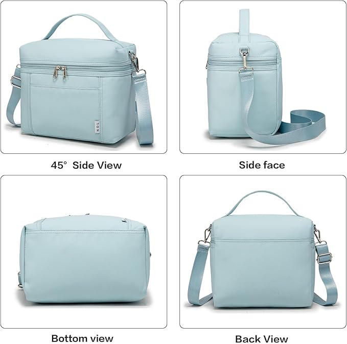 NOL Natural Organic Lifestyle Insulated Lunch Bags for Women Cooler Bag Lightweight Nylon Waterproof Lunch Box For Work (Light blue, Medium(normal))