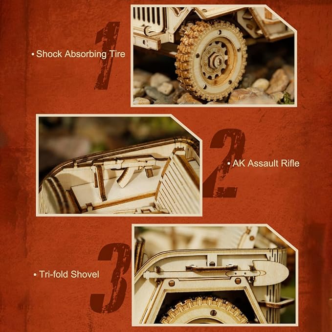 ROKR 3D Wooden Puzzle for Adults Mechanical Car Model-DIY Building Vehicle Kits-Brain Teaser Toys-Gift for Men Women on Birthday/Christmas Day (Army Field Car)