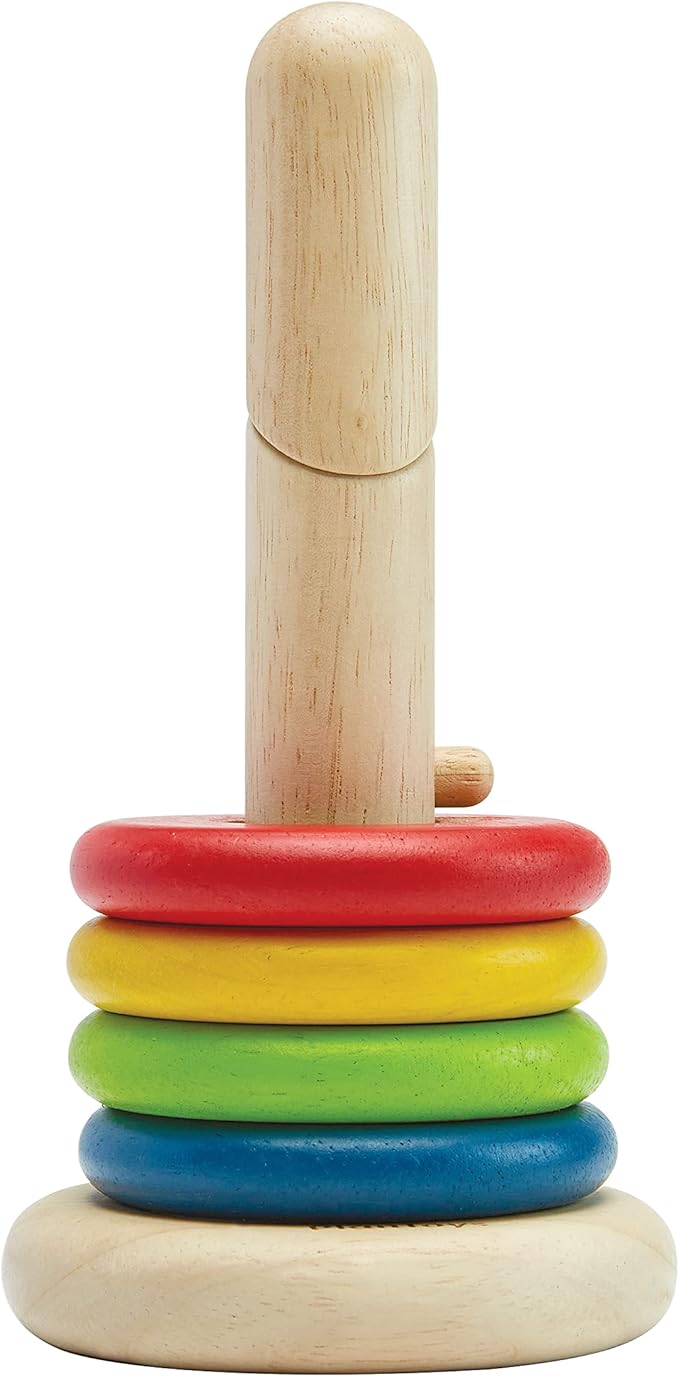 PlanToys® Twist & Sort Wooden Stacking Toy for Toddlers | Montessori Fine Motor Toy with Twistable Rod & Colorful Rings | Eco-Friendly Educational Puzzle for Kids Ages 2+