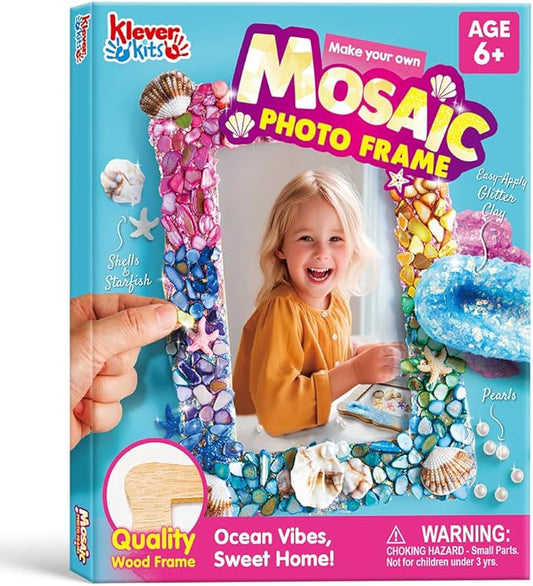 Klever Kits Mosaic Photo Frame Craft Kits, DIY Mosaic Kits for Kids 6 Years Old Girl Birthday Gift Summer Activities, Make Your Own Picture Frame Arts and Crafts for Kids
