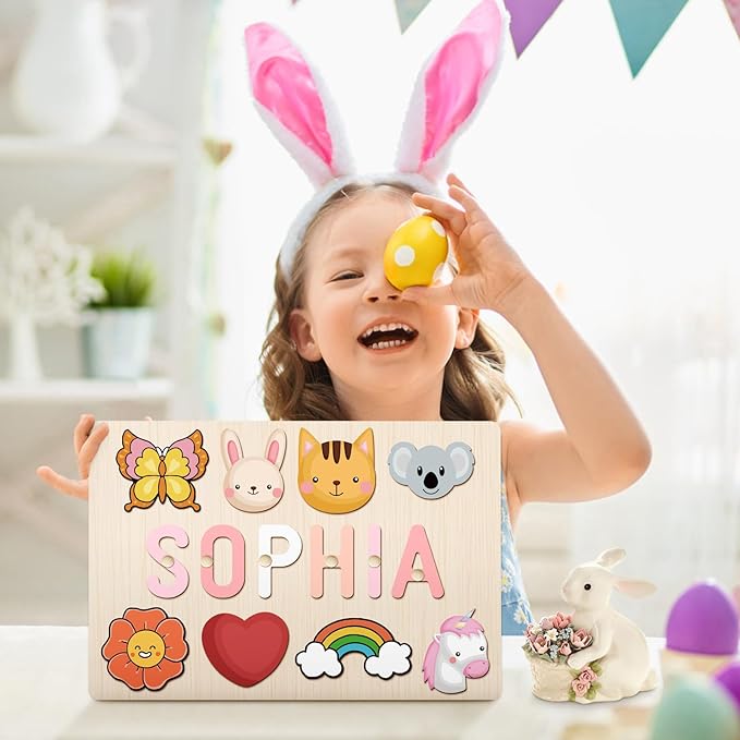 Personalized Name Puzzle - Custom Wooden Puzzle for Toddlers 1-3 - Unique Baby Shower, Christmas & 1st Birthday Gift for Boys and Girls - Keepsake Montessori Toy (Basic)