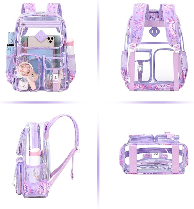 Clear Backpack for School,Heavy Duty PVC Transparent Bookbag for Girls Stadium Approved See Through Backpack