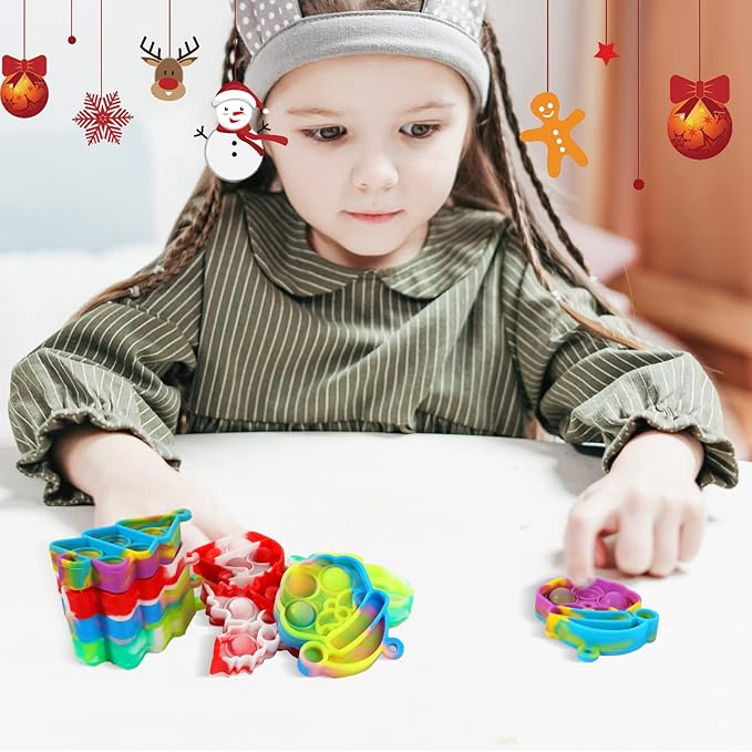 32Pcs Christmas Mini Pop Fidget Toy Pack for Kids Girls Boys Toddlers Christmas Stocking Stuffers Party Favors Gifts Stress Relief