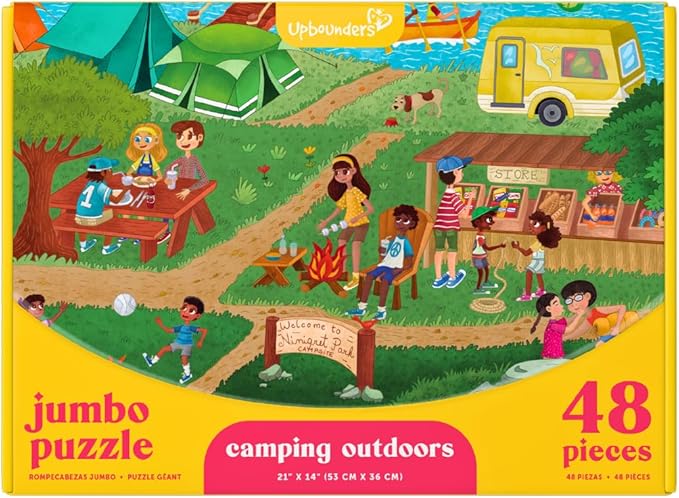 Upbounders® 48 Piece Jumbo Floor Puzzle for Kids | Jigsaw Puzzle with Large Pieces & Storage Box | Multicultural Preschool Puzzle (Camping Outdoors Theme)
