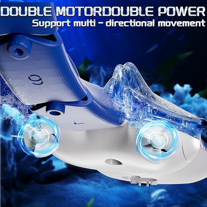 Remote Control Shark Toys for Boys Kids, 1:18 Scale High Simulation Manta Ray for Pool, Electric RC Shark Stingray Fish Pool Outdoor Toys with Light & Diving Function for 5 6 7 8 9 Year olds Kids Boys