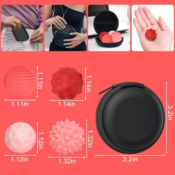 BUSOHA Silicone Magnetic Fidget Balls - 4 Pack Silicone Stress Relief Balls Stone for Adults Sensory Travel Toys for Calming,Stress,Autism and ADHD,Gifts for Kids Girls Boys,Red