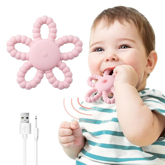 VViN Sensory Vibrating Chew Toy – Baby Teether for Autism Sensory Needs, USB Charging Teething Toy for 3-18 Months, Teething Relief & Easy to Grasp Design (Pink)