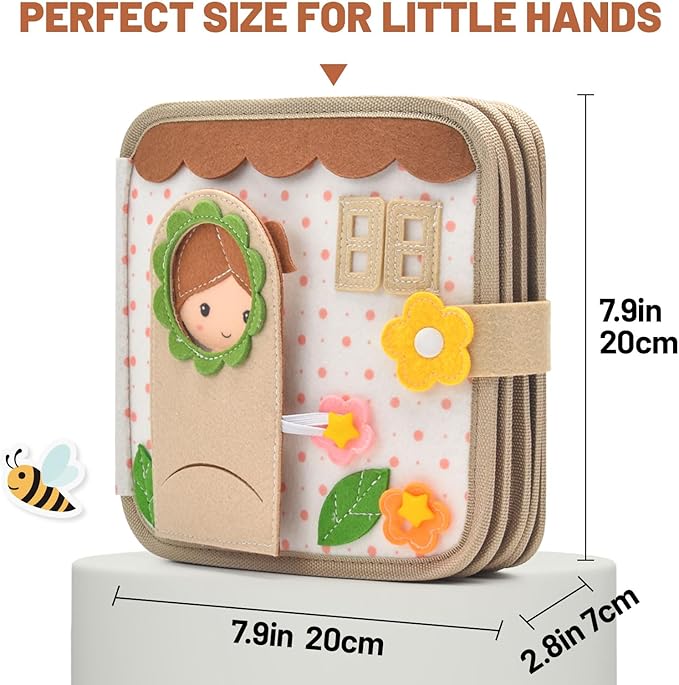 Montessori Busy Book for Toddlers 1-3, Felt Quiet Book & Busy Board for Preschool Learning, Fine Motor Skills, Sensory Play, Educational Travel Toy & Gift – Pretend Play for Girls, Brown