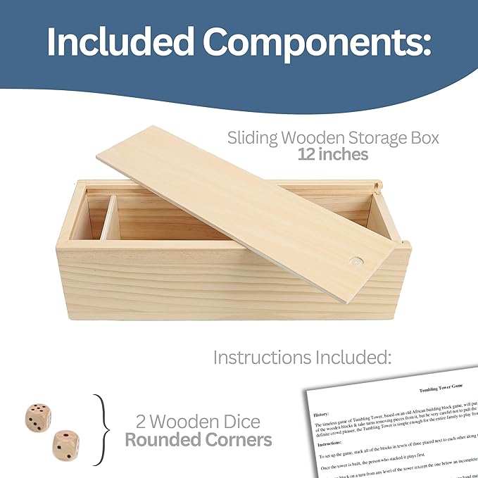 WE Games Wooden Block Stacking Party Game for Adults, Tumble Tower Wedding Guest Book Alternative, Tabletop Games, Includes Storage Case, 12 inches