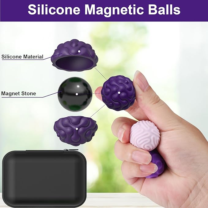 BUSOHA Silicone Magnetic Fidget Balls - 6 Pack New Grade Fidget Toys Stress Balls for Adults Sensory Stone Travel Toys for Calming,Autism and ADHD,Gifts for Kids Girls Boys Teens