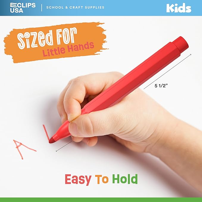 E-CLIPS USA Jumbo Markers For Kids, Colored Markers For School, Washable markers Bulk Classroom, Broad Tip (1 Pack)