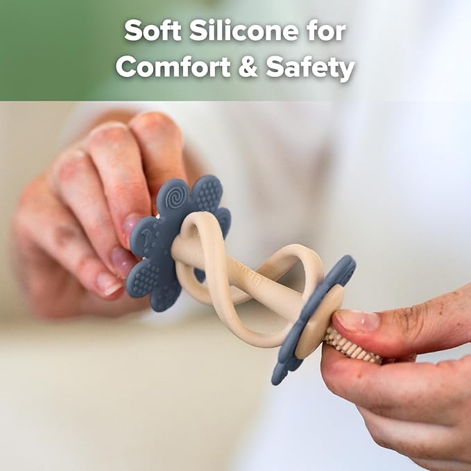 haakaa Silicone Teething Toy,Nipple-Shaped End for Gum Massage,360Β° Baby Toothbrush Head for Self-Brushing Training,Easy to Grip-Steel Blue